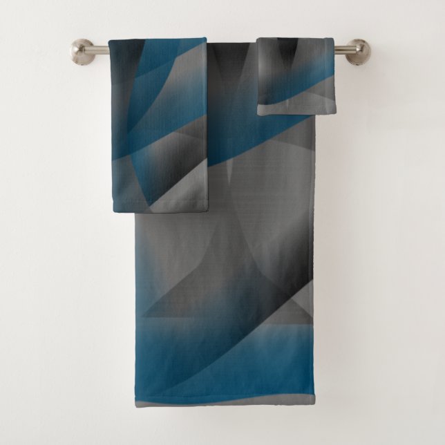 Black gray and blue ripples, with gradient parts   bath towel set (Insitu)