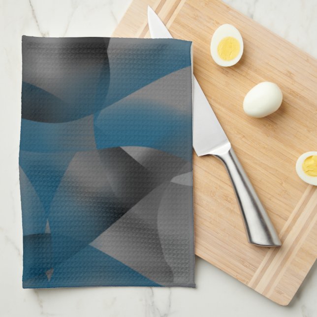 Black gray and blue ripples, with gradient parts   kitchen towel (Quarter Fold)
