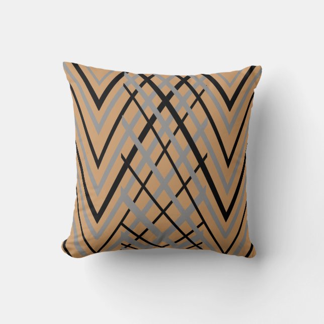 Black, Gray and Brown Pattern Throw Pillow (Front)