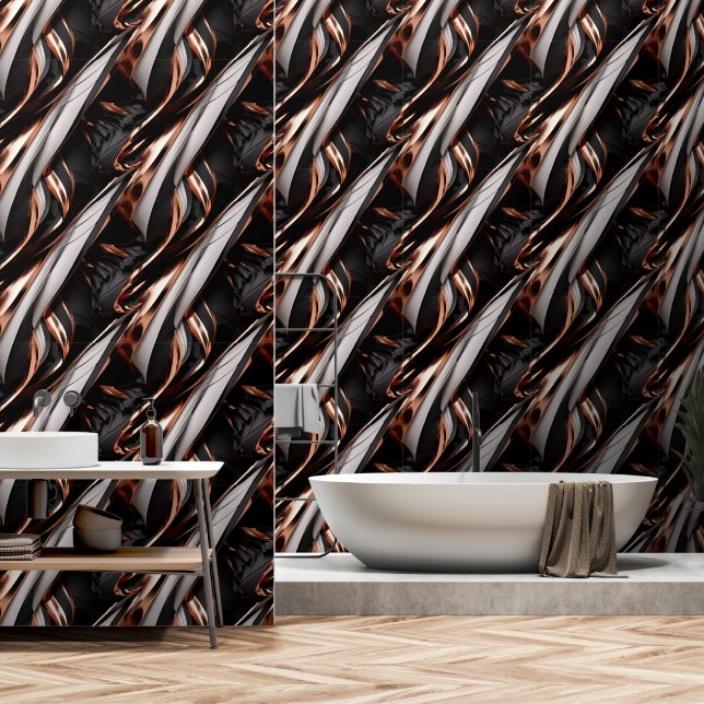 Black, Gray and Copper Abstract 3D Effect Wallpaper (Bathroom)