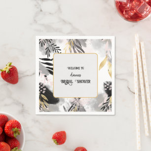Black, Gray and Gold Leafy Shower Napkins