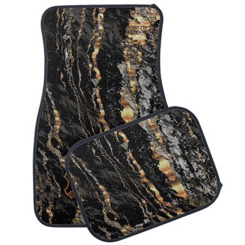 Black Gray and Gold Marble Car Floor Mat