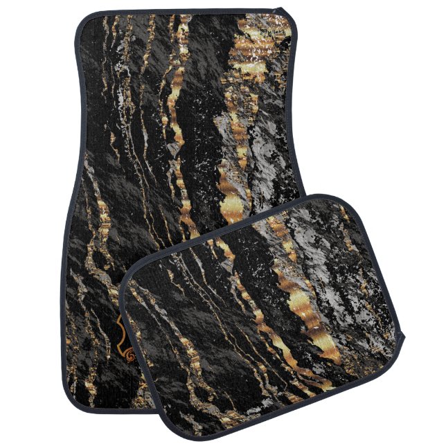Black, Gray and Gold Marble Car Floor Mat (Set)