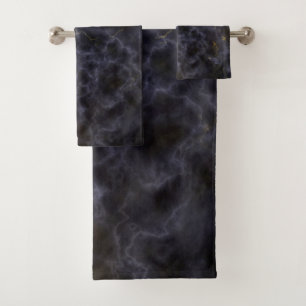 Black Gray and Gold Marble Pattern Bath Towel Set