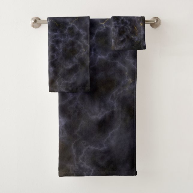 Black Gray and Gold Marble Pattern Bath Towel Set (Insitu)