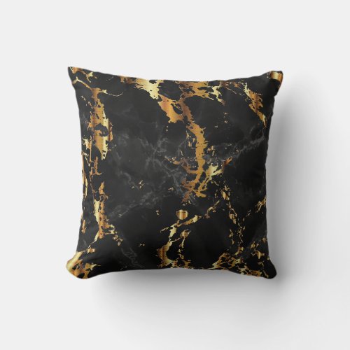 Black Gray and Gold Marble Throw Pillow