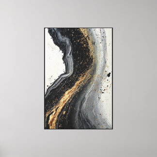 Black, Gray, and Gold Swirling Texture Abstract Canvas Print