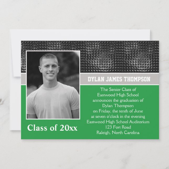 Black, Gray, and Green Photo Graduation Invite (Front)
