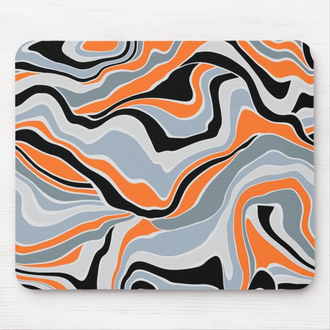 Black Gray and Orange Fluid Abstract Mouse Pad (Front)