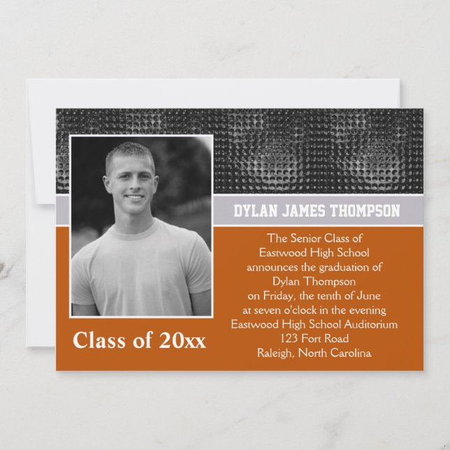 Black, Gray, and Orange Photo Graduation Invite (Front)