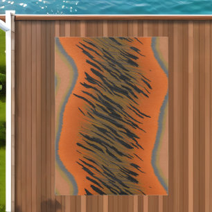 Black, gray and orange Tiger Abstract Outdoor Rug