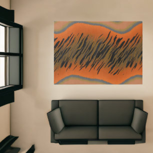 Black, gray and orange Tiger Abstract Rug