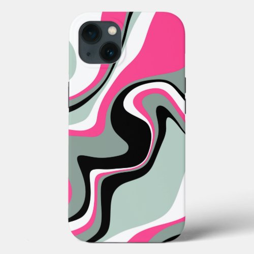 Black Gray and Pink Fluid Abstract  iPhone 13 Case