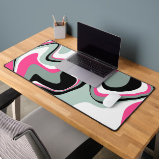 Black, Gray and Pink Fluid Abstract Desk Mat