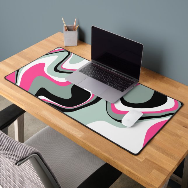 Black, Gray and Pink Fluid Abstract Desk Mat (Office 2)