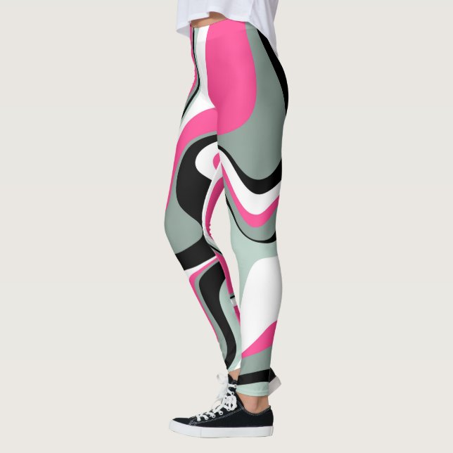 Black, Gray and Pink Fluid Abstract  Leggings (Left)