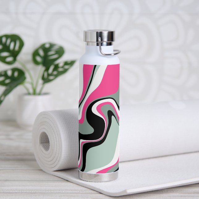 Black, Gray and Pink Fluid Abstract Water Bottle (Yoga)