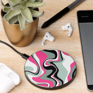 Black, Gray and Pink Fluid Abstract Wireless Charger