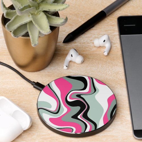 Black Gray and Pink Fluid Abstract Wireless Charger