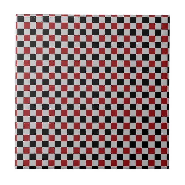 Black, Gray and Red Check Ceramic Tile (Front)