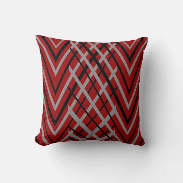 Black, Gray and Red Pattern Throw Pillow (Front)