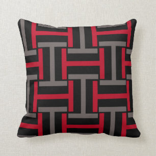 Black, Gray and Red T Weave Throw Pillow
