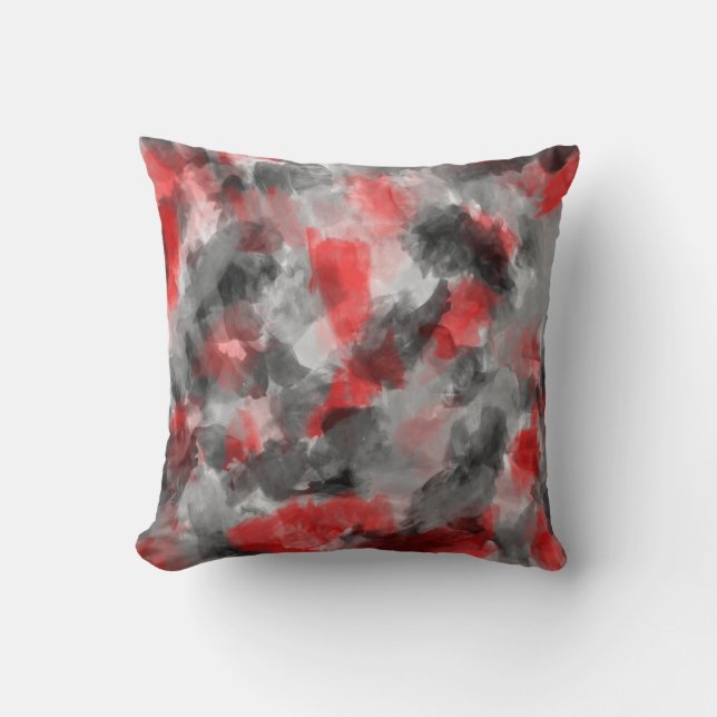 Black, Gray and Red Watercolor Pillow (Front)
