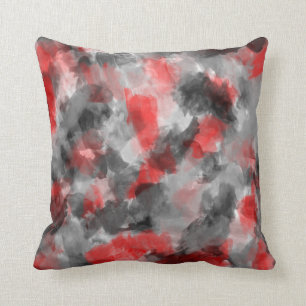 Black, Gray and Red Watercolor Pillow