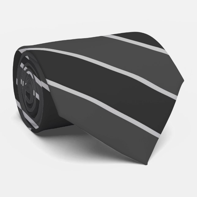 Black Gray And Silver Diagonal Stripes Pattern Neck Tie (Rolled)