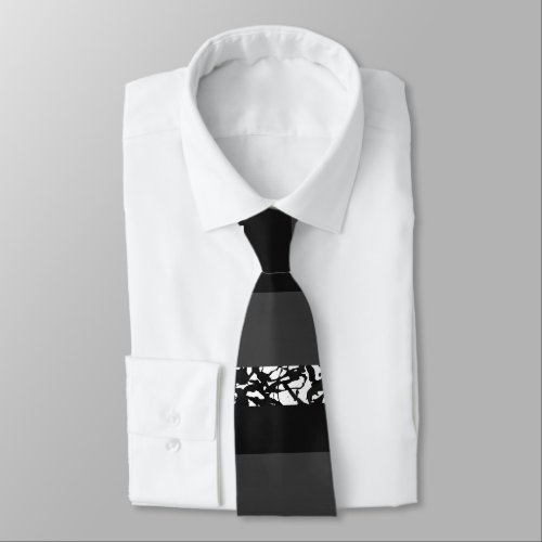Black Gray and White Abstract Block Stripes Neck Tie