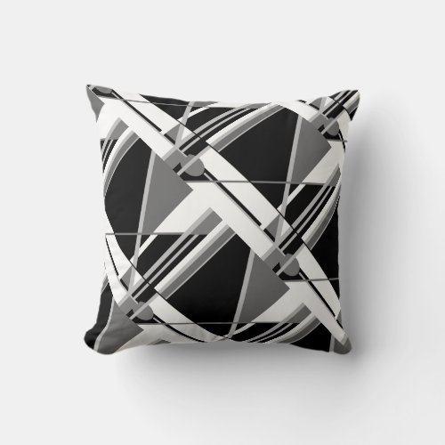 Black Gray and White Abstract  Diagonal Design Throw Pillow