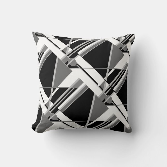 Black Gray and White Abstract  Diagonal Design Throw Pillow (Front)