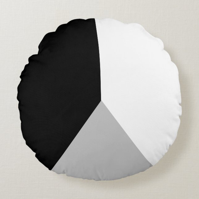 Black Gray and White Abstract Geometric Shape Round Pillow (Front)
