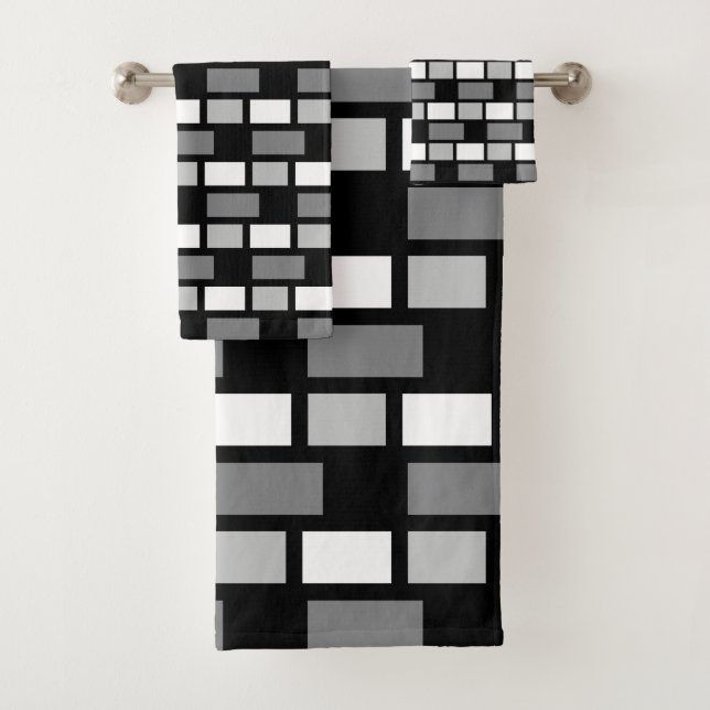 Black, Gray and White Abstract Geometric Shapes Bath Towel Set (Insitu)