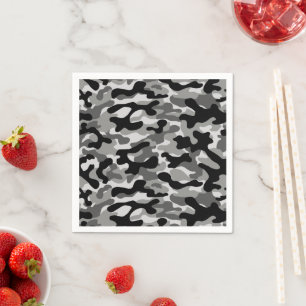 Black Gray And White Camouflage Napkins