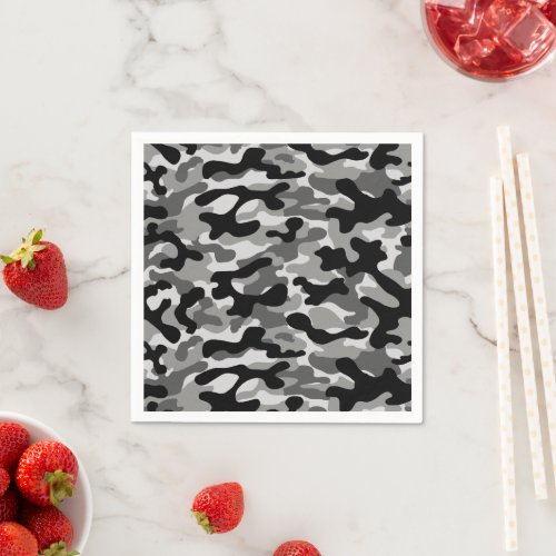 Black Gray And White Camouflage  Napkins