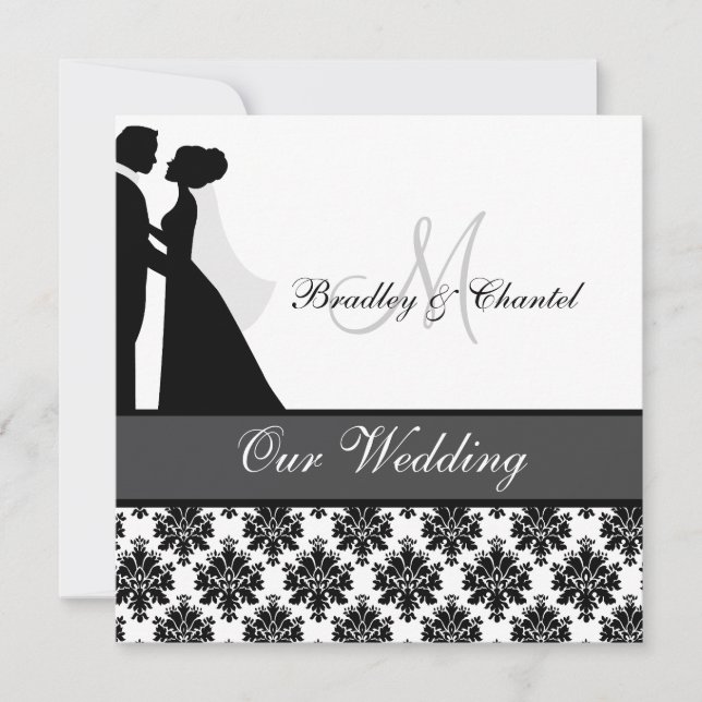 Black, Gray, and White Couple Wedding Invitation (Front)