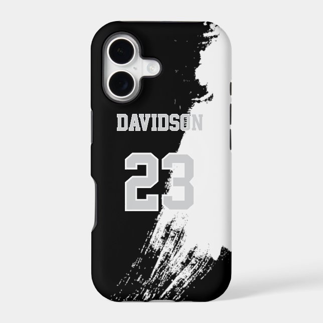 Black Gray and White Jersey Name Number Case-Mate iPhone Case (Back)