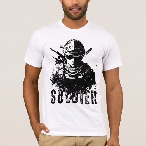 Black gray and white minimalist soldier t_shirts