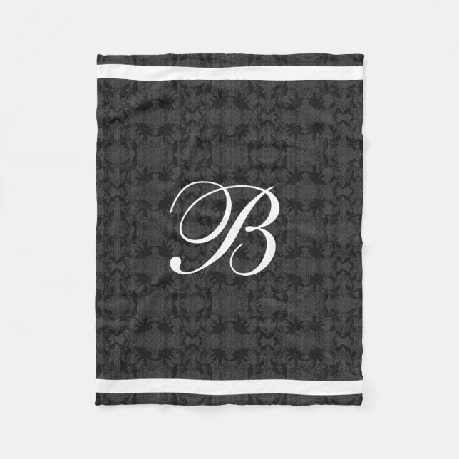 Black Gray And White Modern Monogram Fleece Blanket (Front)