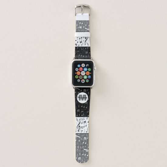 Black gray and white music notes apple watch band