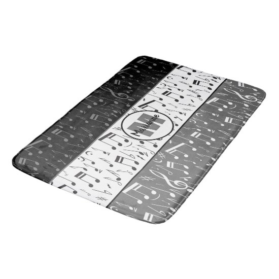 Black gray and white music notes bath mat