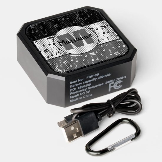 Black gray and white music notes bluetooth speaker