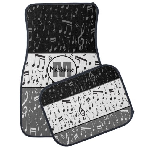 Black gray and white music notes car floor mat