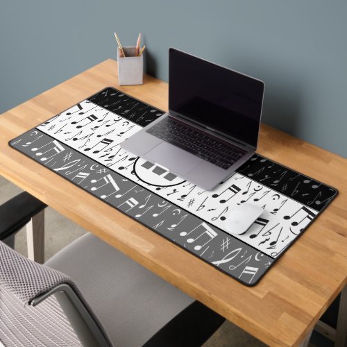 Black gray and white music notes desk mat