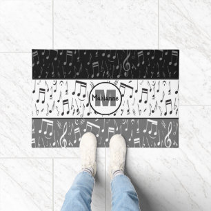 Black gray and white music notes doormat