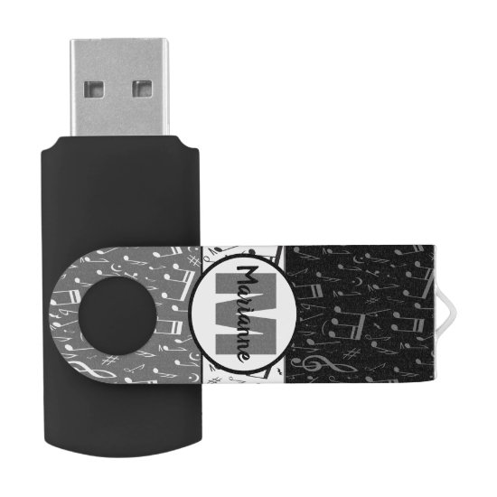 Black gray and white music notes flash drive