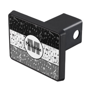 Black gray and white music notes hitch cover