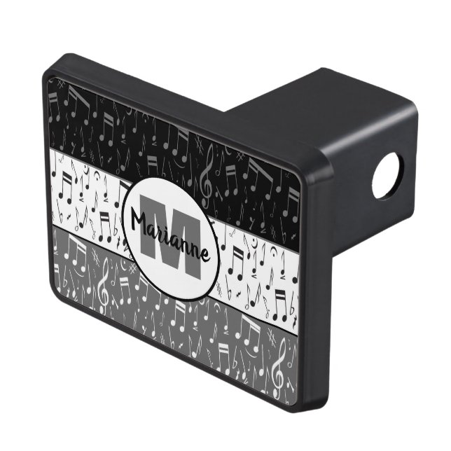 Black gray and white music notes hitch cover (Top Right)
