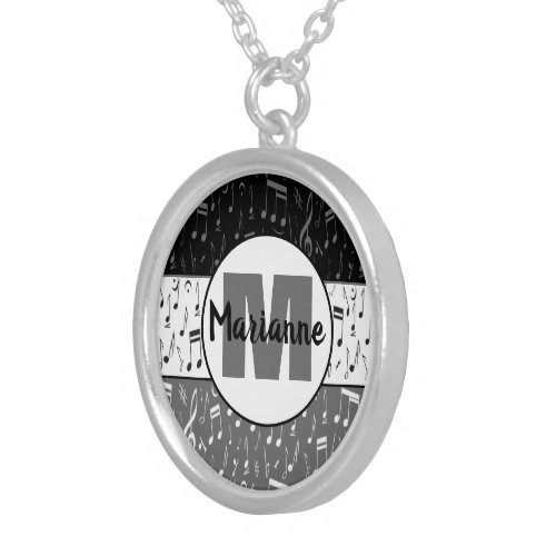 Black gray and white music notes silver plated nec silver plated necklace